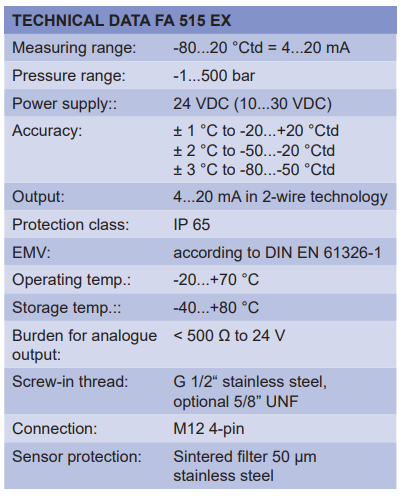 FA 515 Ex Dew point sensor | Cảm biến điểm sương FA 515 Ex CS-Instruments